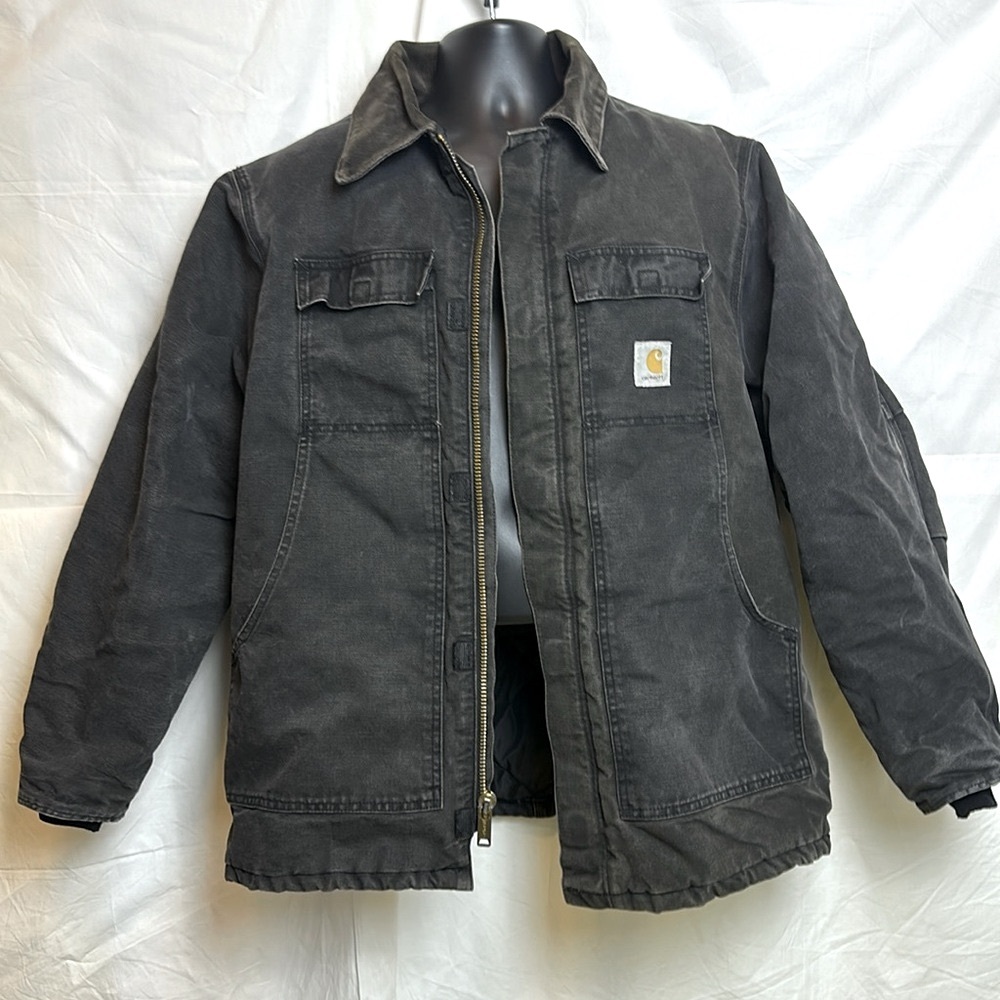 Carhartt Cold Weather Canvas Coat. Charcoal Gray. Black Quilted Lining. 2XL.